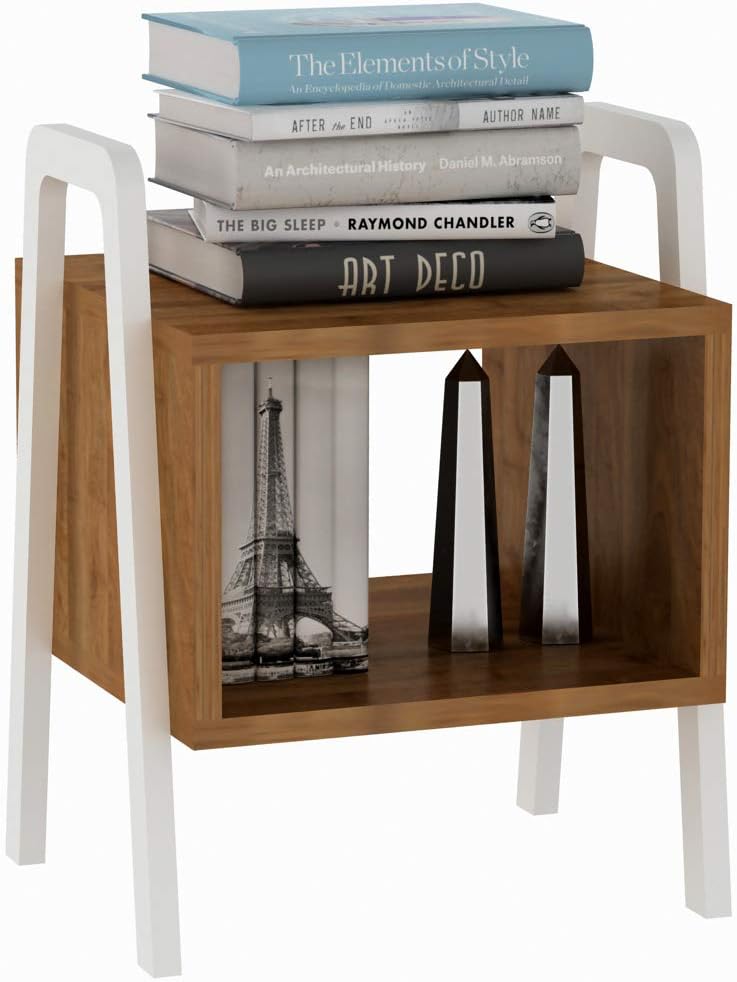Vivense Amadeus Stackable Bookcase for Bedroom & Living Room - White & Walnut - Multi-Purpose: Nightstand - Coffee Table - Bedside Table