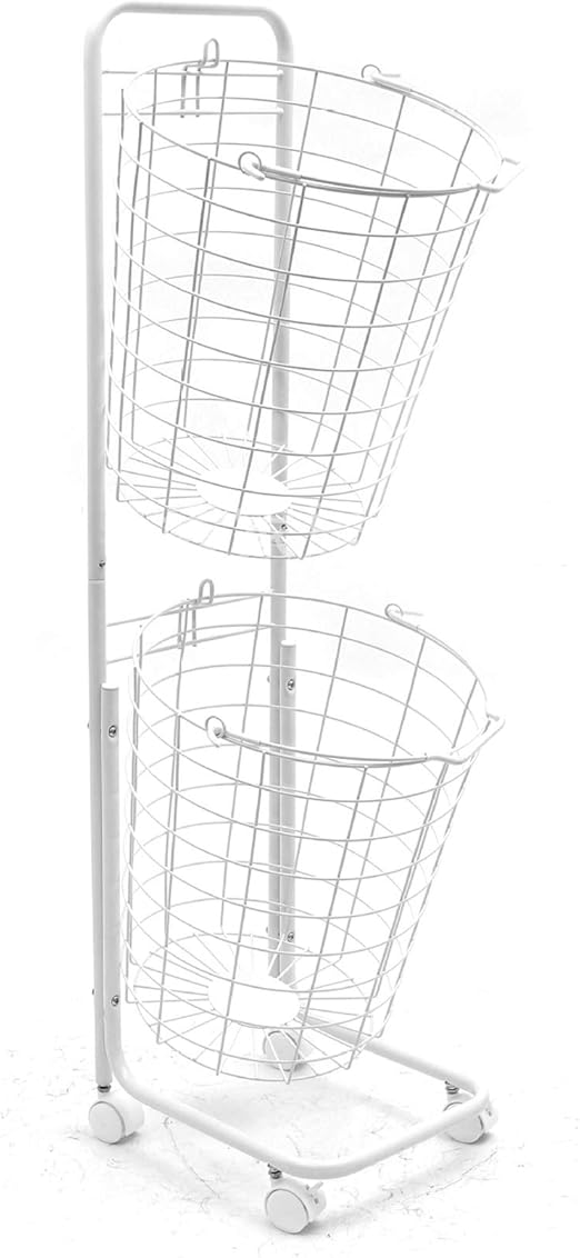 Carro de Lavandería con 2 Estantes para Baño Cesto de Ropa Sucia con