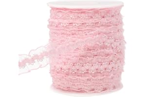 JESEP YONG 25 Yards Pink Elastic Ruffle Ribbon for Sewing 3/4 inch Stretch Organza Lace Trim Crochet Elastic Band Clothing and Garment for DIY Headband-Clothes-Embellishment-Hat