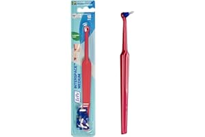 TEPE Interspace Angled Medium Toothbrush for Braces with Single-End Tuft and Removable Head, 12 Pack