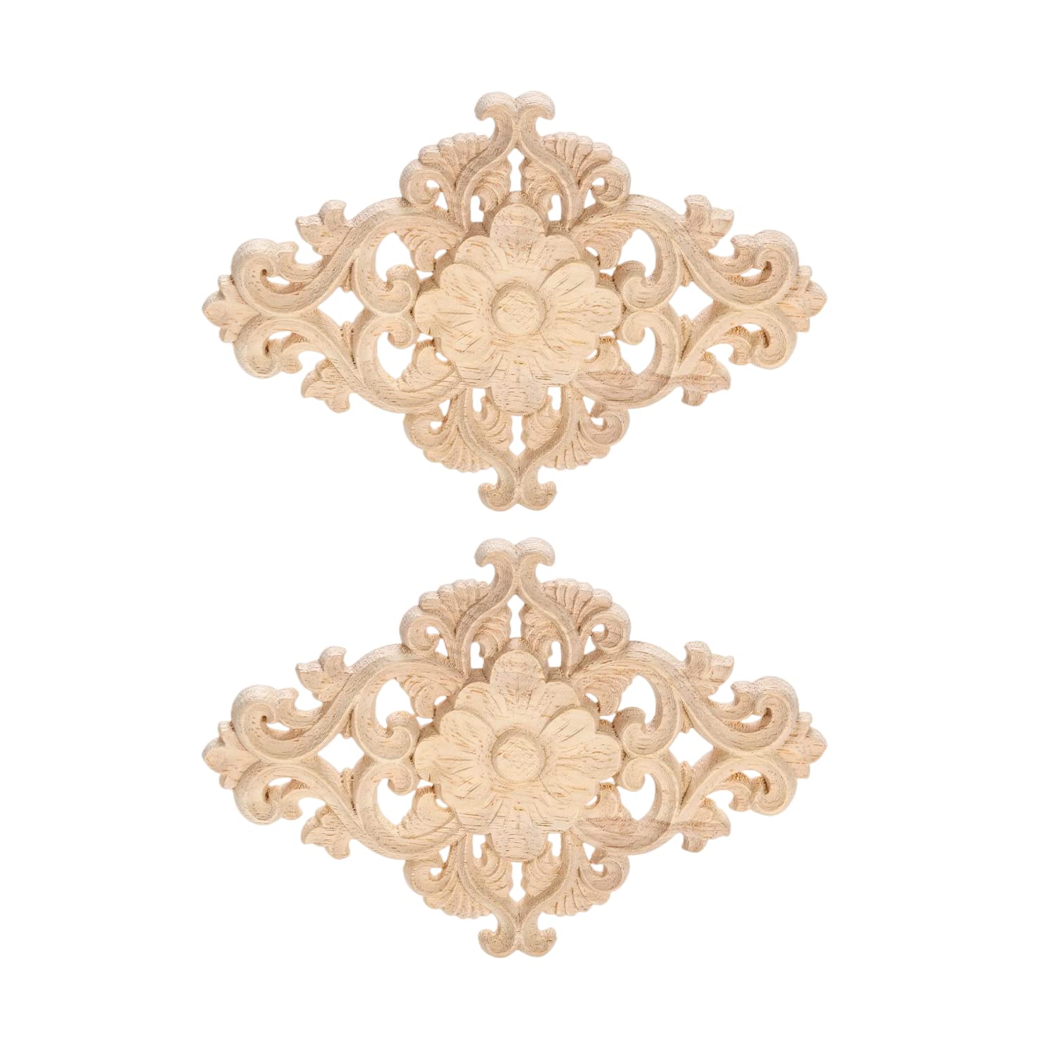 MUXSAM 2-Pack Wood Carved Furniture Applique Onlay, 15x10.5cm/6"x4.2", Center Flower Decal for Cupboard Dresser Cabinet Chest Bed Door Wall Wardrobe Ceiling
