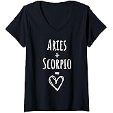 Aries and Scorpio Couple Matching Zodiac Sign V-Neck T-Shirt