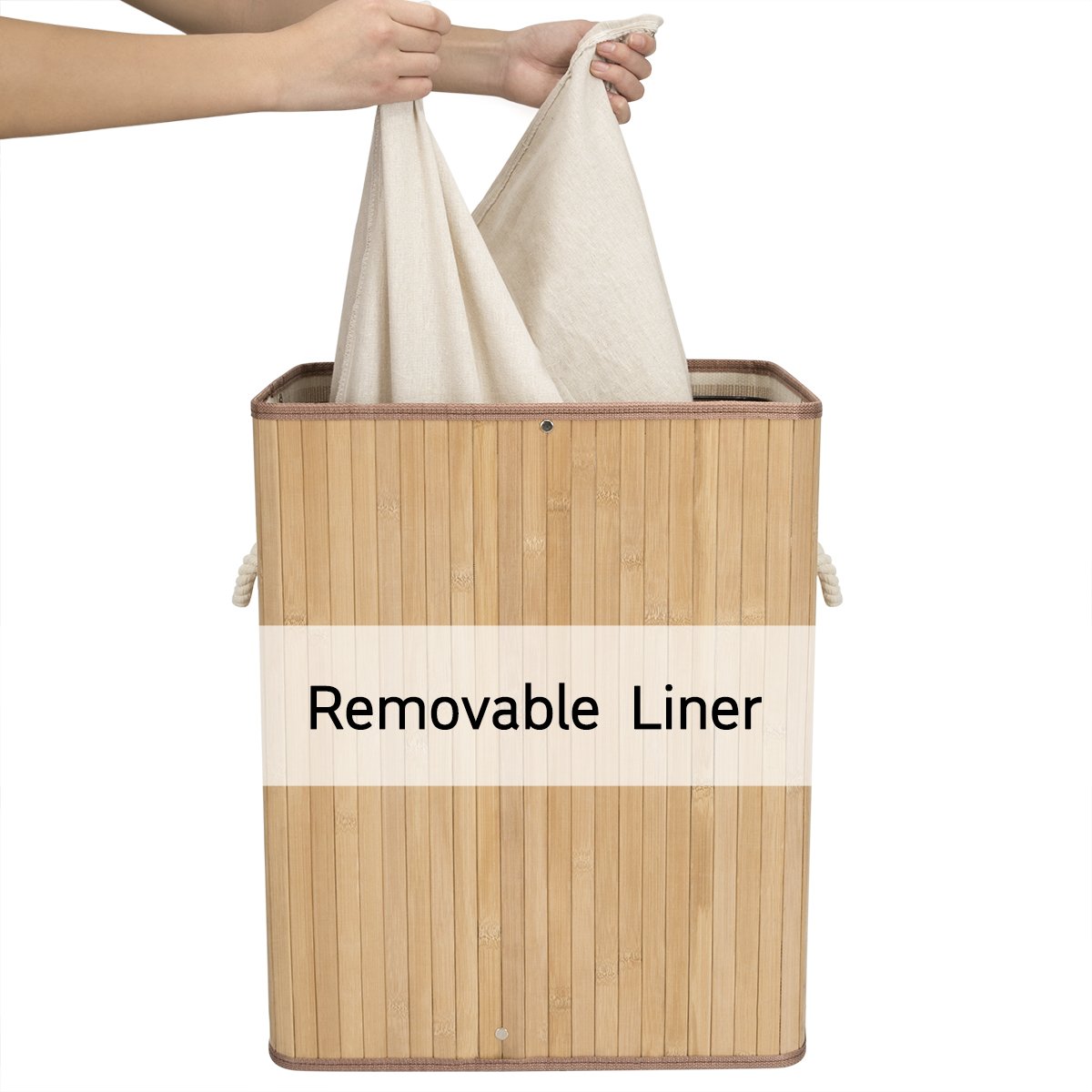 WOWLIVE Bamboo Laundry Hamper with Lid Handles Laundry Basket Dirty Clothes Laundry Hamper Sorter Rectangular Collapsible Organizer