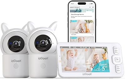 ieGeek Baby Monitor with 2 Cameras 1080P 5in Split Screen Night Vision