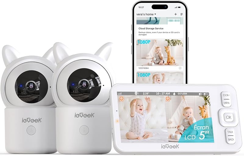 ieGeek Baby Monitor with 2 Cameras 1080P 5in Split Screen Night Vision