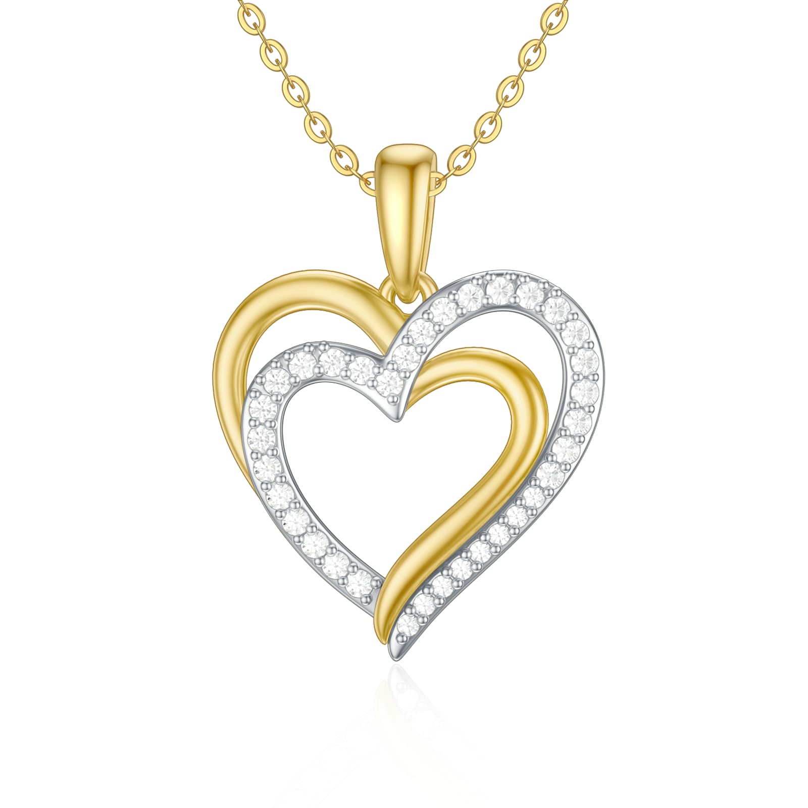 SISGEM 9 ct Gold Heart Necklace, Solid Yellow and White Gold Double Opening Heart Pendant Necklace, for Women Girls Ladies Mum Sisters, 16"+1"+1"