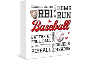 FTRBXT Baseball Wooden Box Sign Decor Rustic Baseball Softball Wood Block Plaque Sign Home Shelf Wall Decor