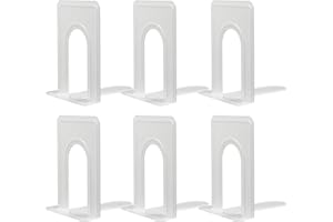 HappyHapi Book Ends, Non-Skid Metal Bookend for Shelves, Heavy Duty Book Ends, Office Book Stopper, 6 x 5 x 6 Inches, 6 Pieces / 3 Pairs (White)