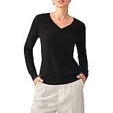 KVSS Women's 100% Pure Cashmere V Neck Sweater Long Sleeve Pullover Sweater for Women