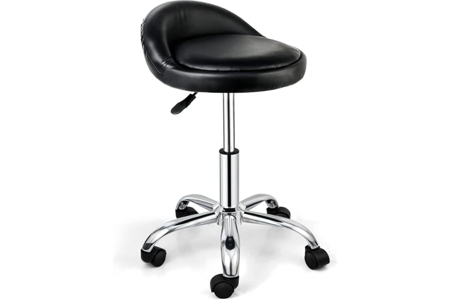 Nova Microdermabrasion Rolling Stool Swivel Salon Stool Chair Adjustable Drafting Tattoo Office Massage Medical Facial Spa with PU Cushion Backrest (Black)