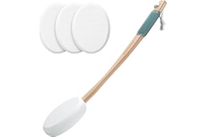 AmazerBath Lotion Applicator for Back, Feet, 4 Replacement Pads with 17" Curved Handle, Back Sunscreen Applicator for Kids, Elderly, Women, Apply Skin Cream Medicine Moisturizer Tanner, White