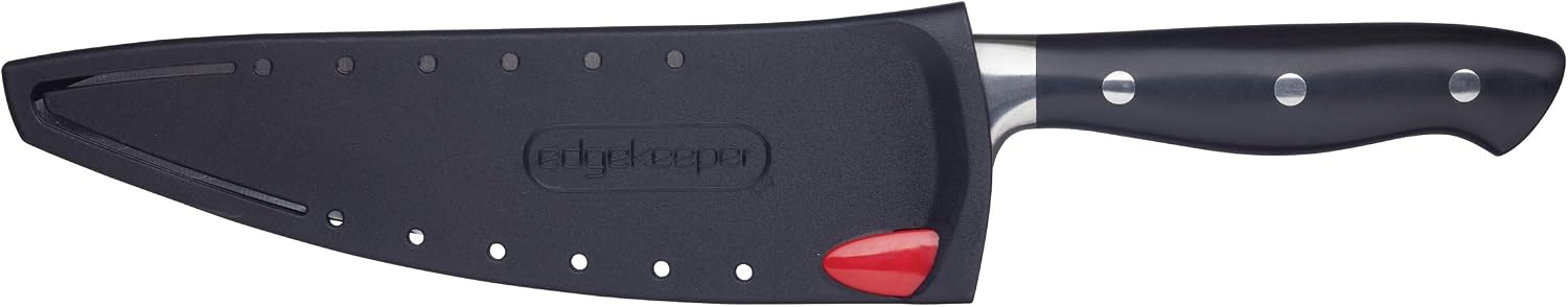 MasterClass Chef Knife with Knife Sharpener Sheath EdgeKeeper, Stainless Steel, 20 cm ( 8"), Black