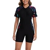 Halcurt Women's Zip Front Full Body 1 Piece Rash Guard Swimsuits | UPF50+ Sun Protection, 5" Inseam Boyleg, Built in Bra, Quick Dry, Full Coverage, Outdoor, Surf