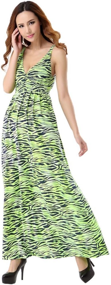 GSHappyGo Women's V-Neck Floral Printed High Waist Bohenmian Maxi Beachdress