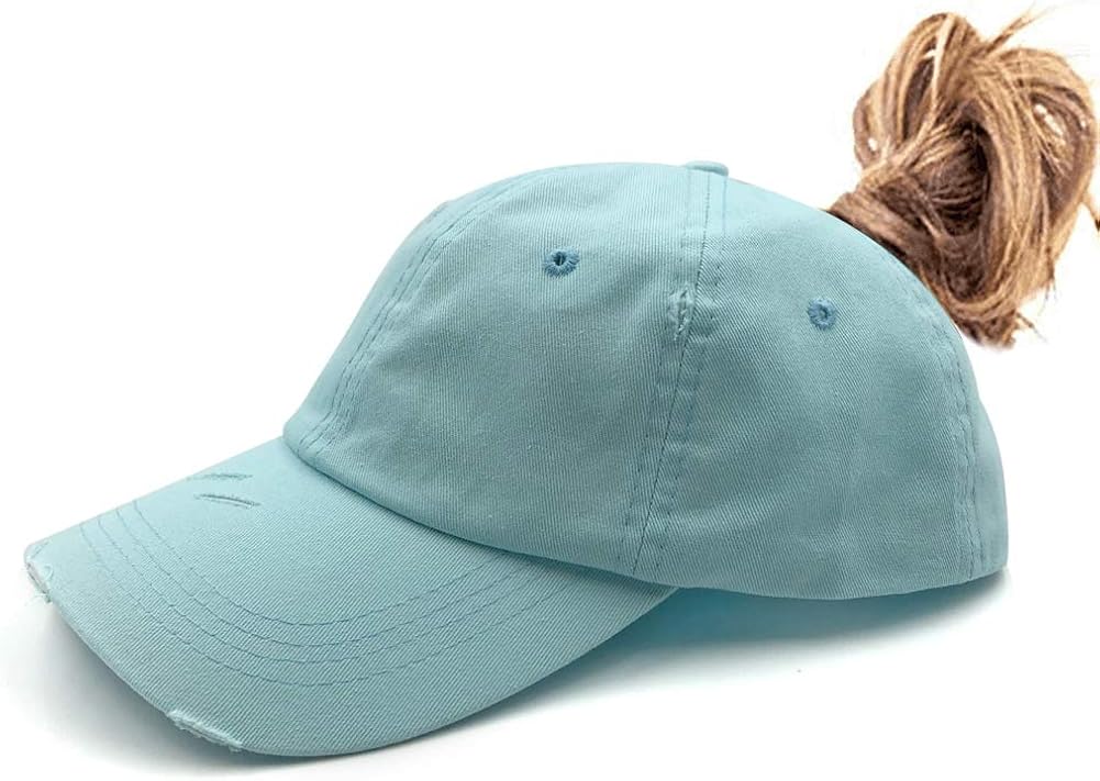 Ponytail Unconstructed Washed Dad Hat Messy High Bun Ponycaps Plain Baseball Cap