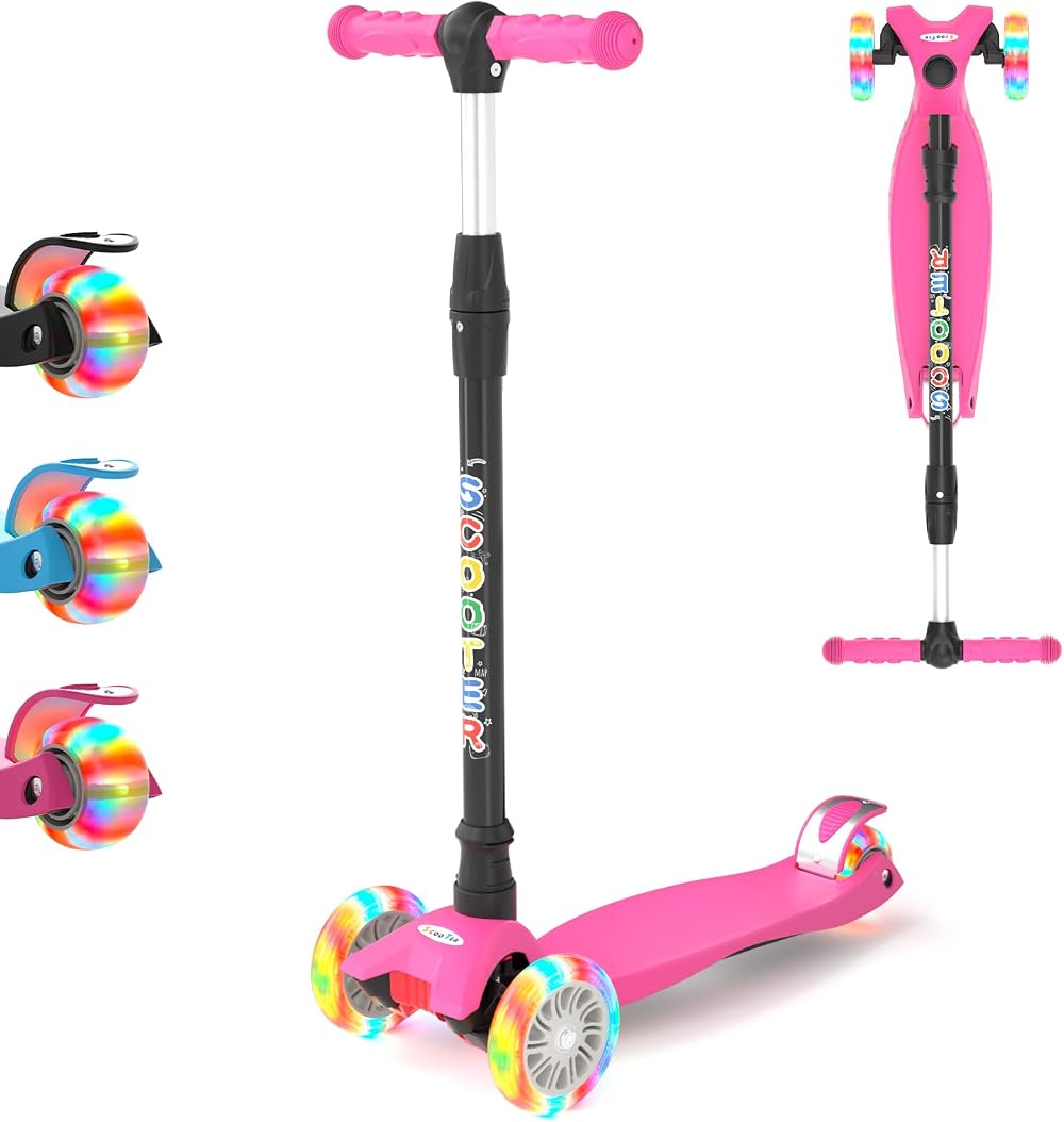 KORIMEFA 3 Wheel Kids Scooter Adjustable Height Lean to Steer Flashing Lights