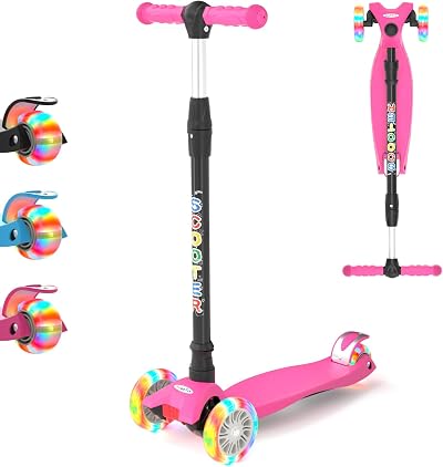 KORIMEFA 3 Wheel Kids Scooter Adjustable Height Lean to Steer Flashing Lights