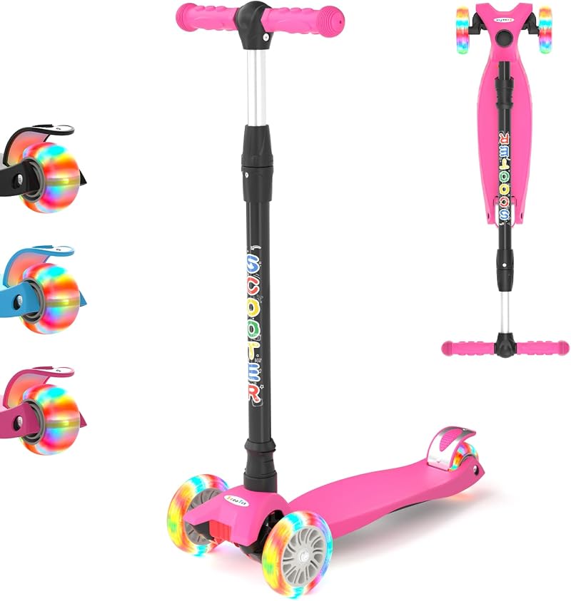 KORIMEFA 3 Wheel Kids Scooter Adjustable Height Lean to Steer Flashing Lights