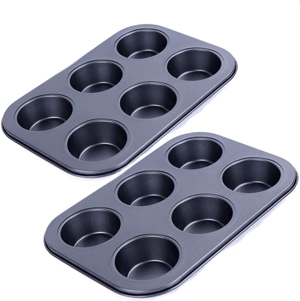Muffin Pan, Kmeivol Muffin Tin 2 Pack, Premium Quality Tinplate Mini Cupcake Pan 6 Cups, Metallic Professional Small Muffin Tins Perfect Result, Durable Standard Mini Muffin Pan Quick Release