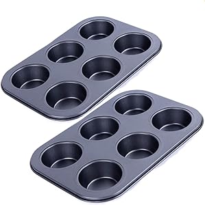 Muffin Pan, Kmeivol Muffin Tin 2 Pack, Premium Quality Tinplate Mini Cupcake Pan 6 Cups, Metallic Professional Small Muffin Tins Perfect Result, Durable Standard Mini Muffin Pan Quick Release