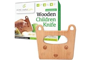 Wooden Handmade Children Knife for Safe Cutting Fruits and Vegetables - Eco Friendly Cute Bear Shape Kids Safe Knife; Montess