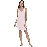 LazyCozy Bamboo Viscose Nightgowns for Women, Soft Night Shirts for Women Sleepwear, Summer Sleeveless V Neck Tank Pajama