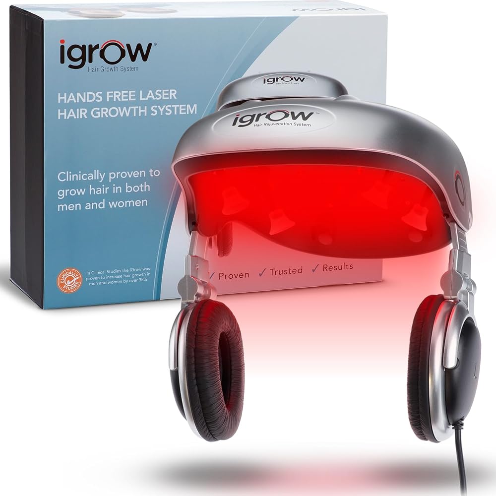 iGrow Laser Hair Growth System - Red Light Helmet Therapy, Clinically Proven, FDA Cleared Laser Cap Hair Growth for Men & Wom