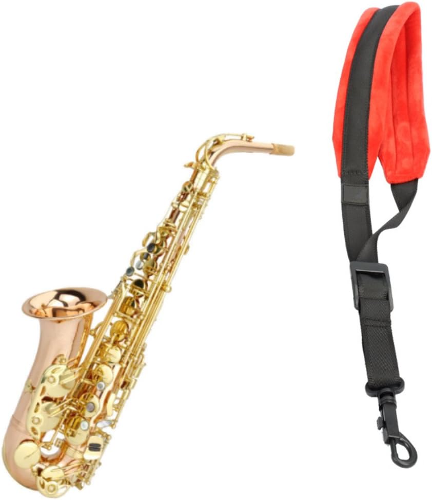 EaseIcon Luxury Fashion Flannelette Sax Neck Strap [Extra Comfortable Design] Adjustable Hook Harness Belt - Ideal for Alto, Tenor, Baritone, Soprano Saxophones (Red)
