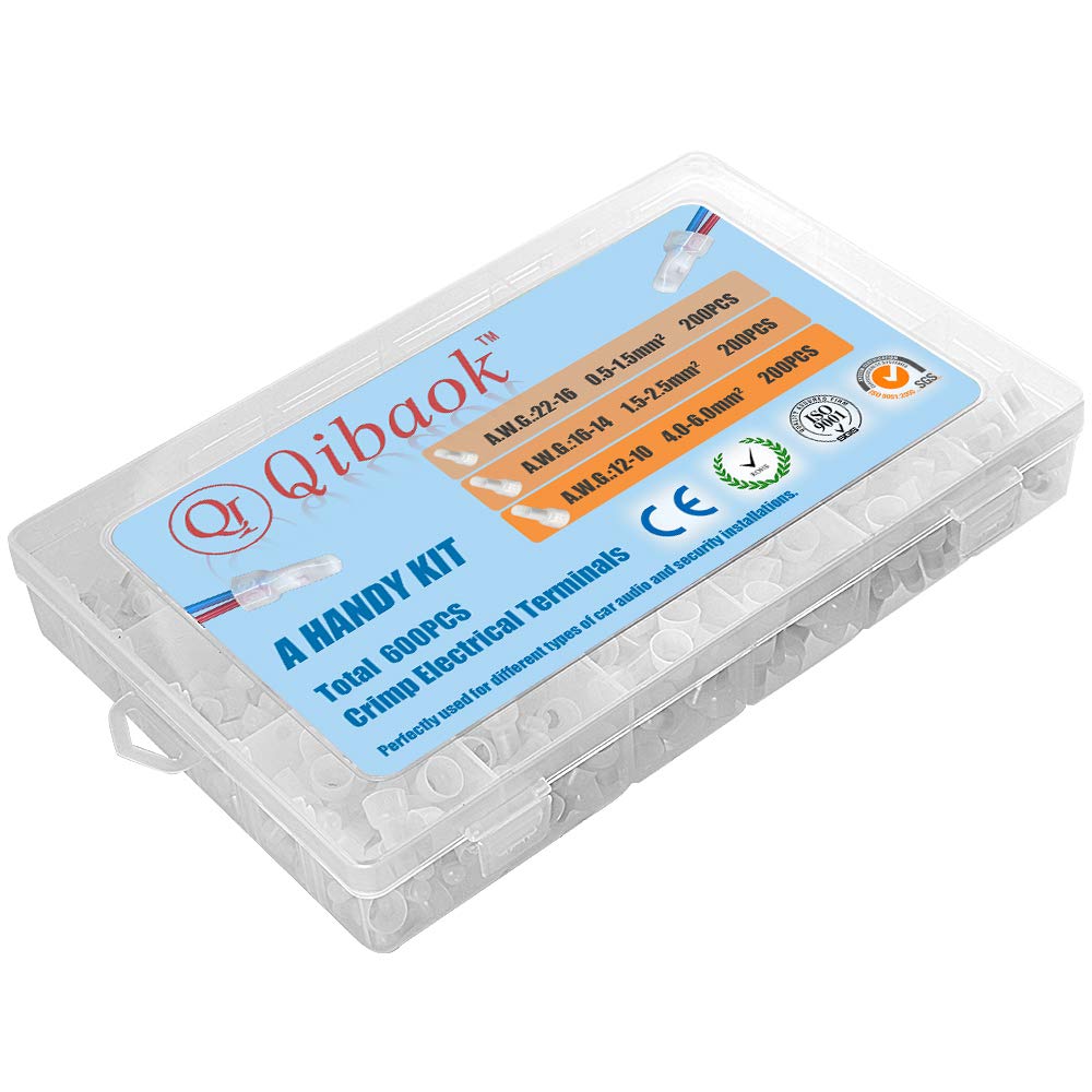 Qibaok 600 PCS Closed End Cap Crimp Terminals Nylon Wire Connectors Kit 22-16/16-14/12-10 Gauge: Industrial & Scientific