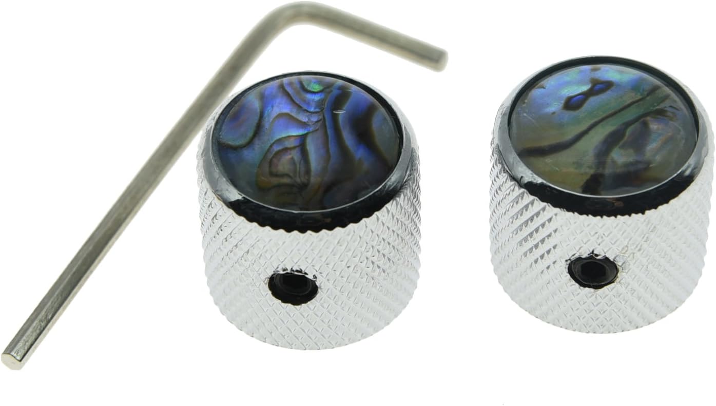 KAISH Set of 2 Chrome Tele Telecaster Abalone Top Guitar Dome Knobs