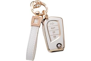 CACARLIKE for Toyota Key Fob Cover with Leather Lanyard, Car Key Fob Case Compatible with Toyota Fortuner Tundra Camry RAV4 Highlander Corolla Smart Key Protector Holder