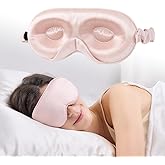 SGMSILK 100% 22 Momme Mulberry Silk Sleep Mask with Adjustable Strap, 3D Contoured Cup Silk Eye Mask for Sleeping, Total Black Out, Pink