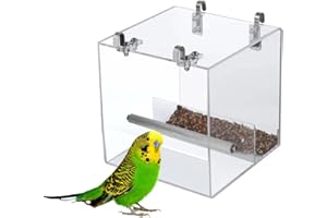 XXMBBJY Bird Feeder Seed Catcher Tray Cage, Transparent Bird Feeder No Mess Bird Cage with Stainless Steel Hooks for Small Bird Canary Parakeet Budgerigar Parrots Crested Myna Cockatiel Lovebird