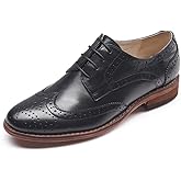 Women's Perforated Classic Lace-up Oxfords Brogue Wingtip Round Toe Derby Saddle Leather Shoes for Women Girls Lady Wife