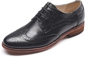 U-LITE Women's Perforated Classic Lace-up Oxfords Brogue Wingtip Round Toe Derby Saddle Leather Shoes for Women Girls Lady Wife