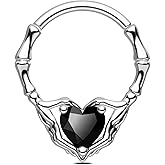 CM Crareesi Mania Skeleton Hand Septum Ring 316L Surgical Steel Septum Piercing Jewelry 16G Heart CZ Daith Earrings 10mm Gothic Helix Cartilage Piercing Jewelry for Halloween