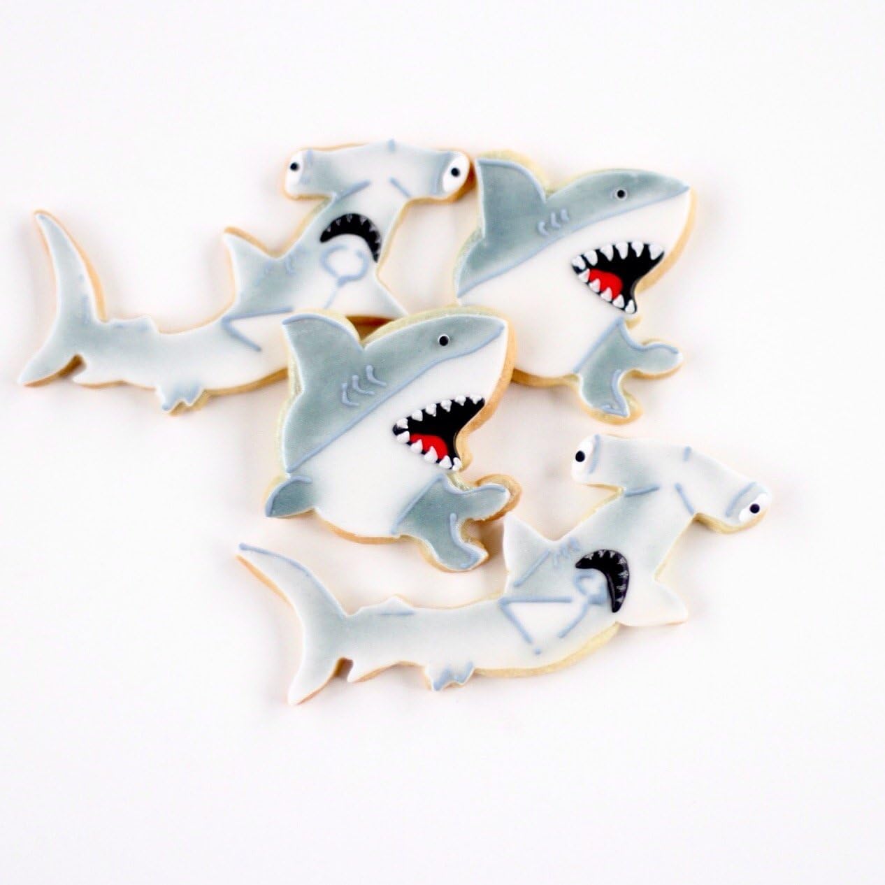 ½ Dz. Hammerhead and Great White Shark Cookies! Ocean Themed Birthday Party Favors or Event Gift!