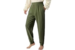 JIEFULL Pirate Pants Mens Renaissance Medieval Pant Ren Faire Viking Trousers with Retro Buttons