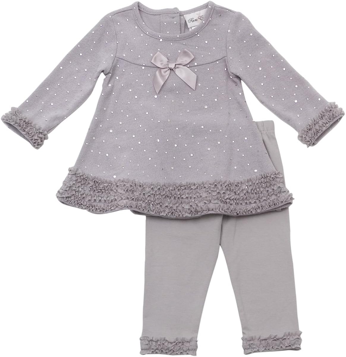 Rare Editions Babygirls Newborn Fuzzy Knit Legging Set, Silver, 9 Months Infant