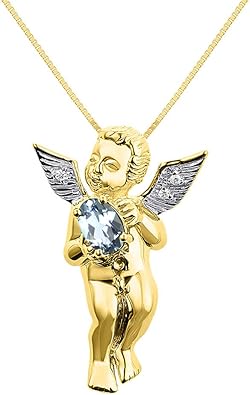 RYLOS Necklaces For Women 14K Yellow Gold - Diamond & Aquamarine LP4718AQY-B