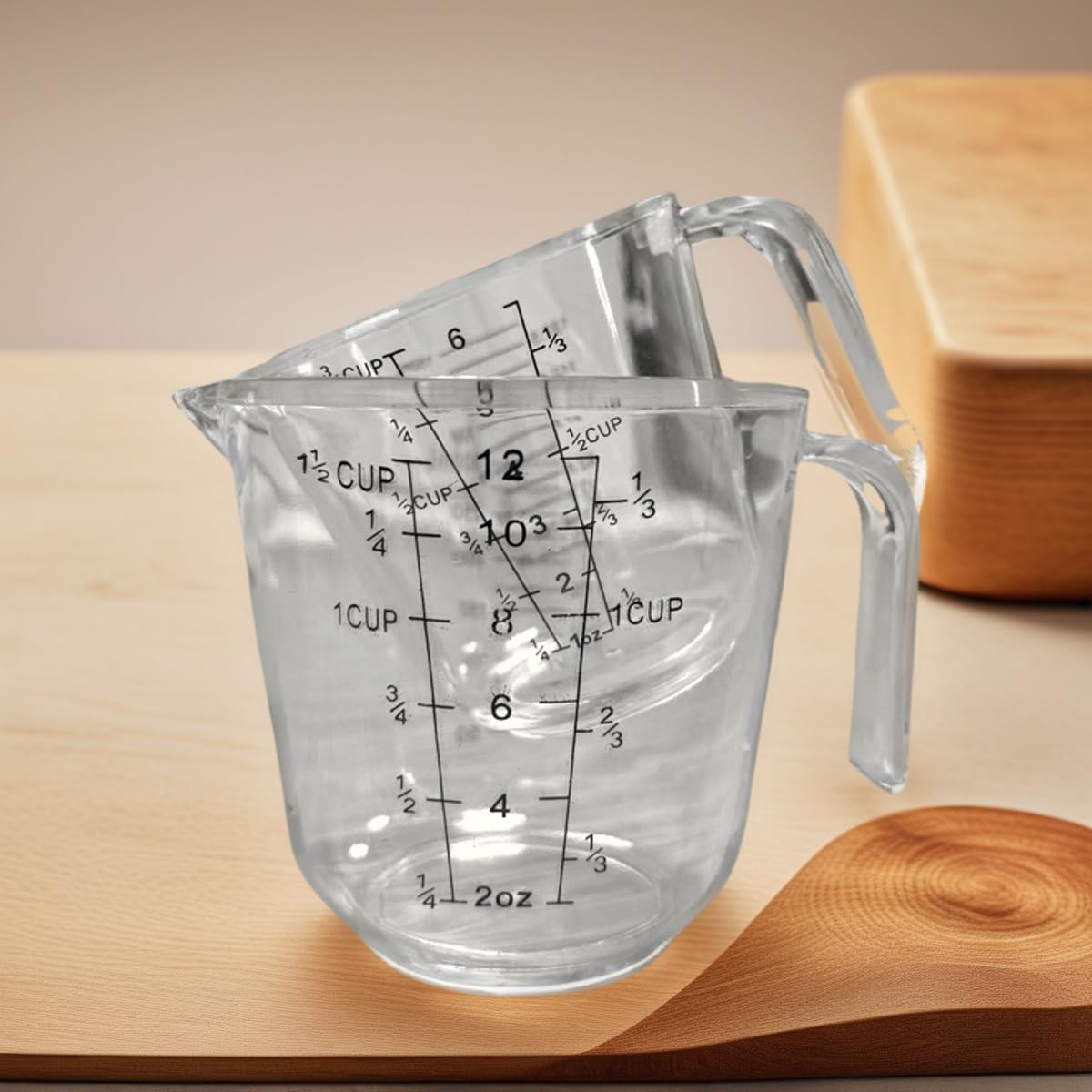 Photo 1 of Plastic Measuring Cups Set 2 Pack, Stackable Clear Measuring Cup with Spout and Angled Grip Handle, For Kitchen Cooking
