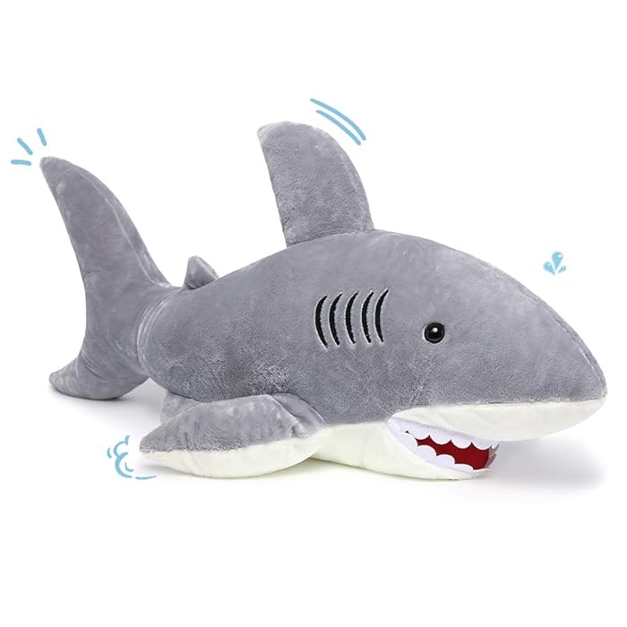 MorisMos Giant Shark Stuffed Animal,Gray Shark Plush Pillow,Plush Toy,Gift for Kids Girlfriend,51 Inches