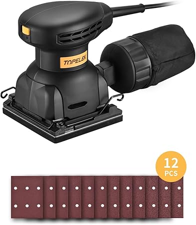 Amazon 最新改良版 Topelek サンダー オービタルサンダー 集じん機能付 片手操作型 180w rpm 低振動 低騒音 高集塵システム パワフル 小型 コンパクト ヤスリ Diy 研磨工具 電動工具 日曜大工 木工 木材 金属の加工 塗装はがし 金属錆落し 艶出し サンド