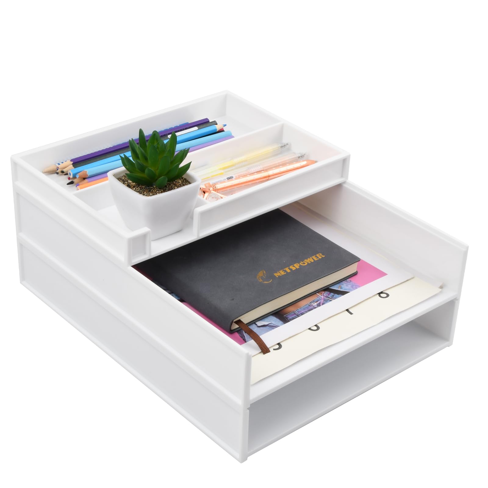 Wisebom 3-Tier Letter Tray Organiser Stackable, Plastic A4 Paper Trays, Plastics Letter Tray Desk Organiser, Office Desk Tidy File Holder, Tidy File Document Cardboard Sorter Organizer