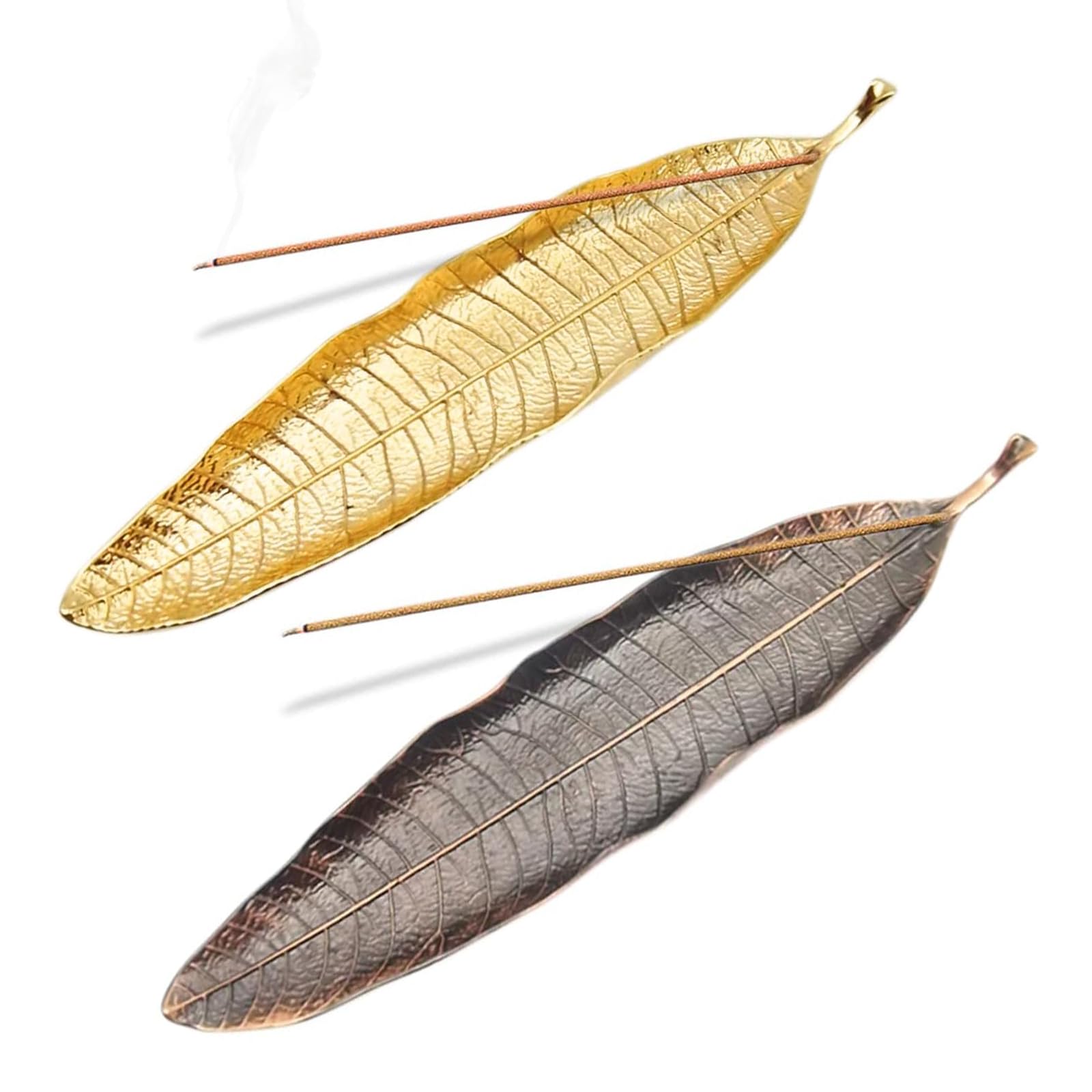 SWYSGS Incense Stick Holder Metal Leaves Ash Catcher 26 cm Long Incense Burner for Home Decor Accessories Craft Gift Copper, 28 cm Metal Incense Burner Incense Holder Leaf Shape