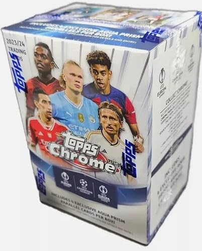 2023/24 Topps Chrome UEFA Champions League Soccer Cards Value Box - 28 Cards With Aqua Prism Parallels