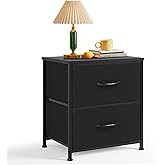 Nightstand, Small 2 Drawer Dresser End Table Bedside Furniture, Wooden Top Fabric Bins for Bedroom, Closet, Entryway, Dorm, 11.8" D x 18" W x 20", Black