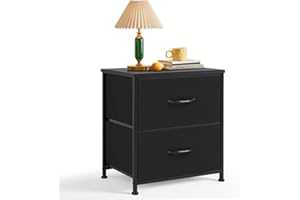 SAGENEST Nightstand, Small 2 Drawer Dresser End Table Bedside Furniture, Wooden Top Fabric Bins for Bedroom, Closet, Entryway, Dorm, 11.8" D x 18" W x 20", Black