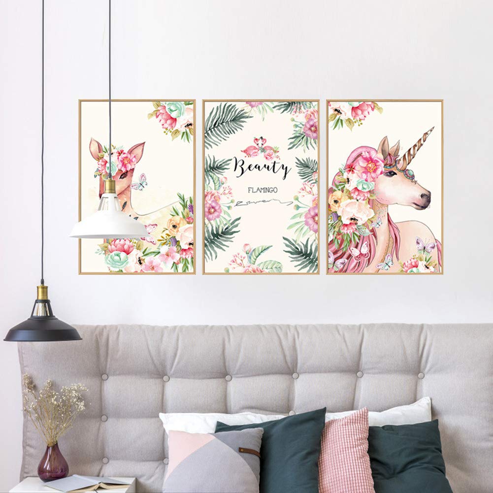 NADARDA [3 PCS] Unicorn Wall Decal, Unicorn Wall Stickers Wall Decals, Wall Art Prints and Posters Decoration for Girls Kids Bedroom Nursery Wall Decor Gift