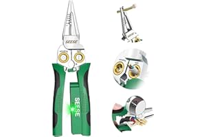 SEESE 8-in-1 Wire Stripper for Electrician: Needle Nose Pliers with Voltage Tester & Dual Alarms - Electrical Pliers for Cutting Wires, Pulling Wires and Crimp Wires